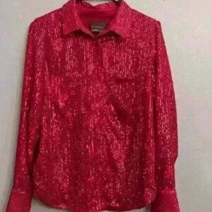 Anthropologie Pink Sequin Shirt
